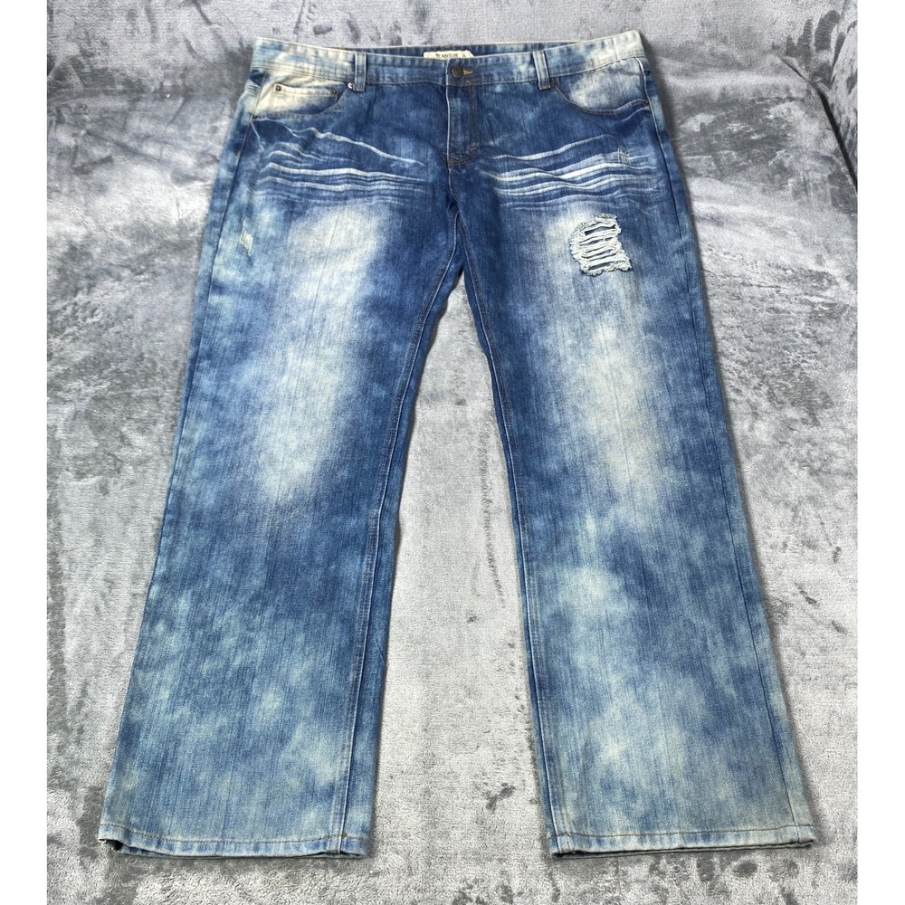 Vintage Akademiks Jeans Mens 46x34 (Fits 46x32) Stone Wash Jeanius Faded Whisker